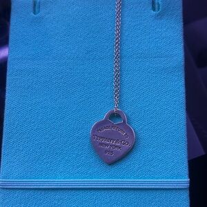 Teal Tiffany & Co. Silver Heart Pendant Necklace